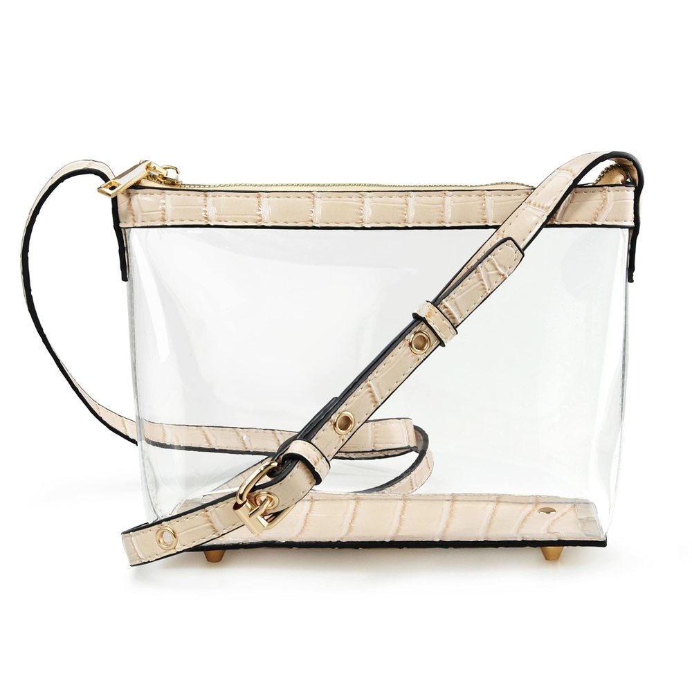 Clear Zier Cross Body Bag With Vegan Leather Trim Nude Crocodile Print xD